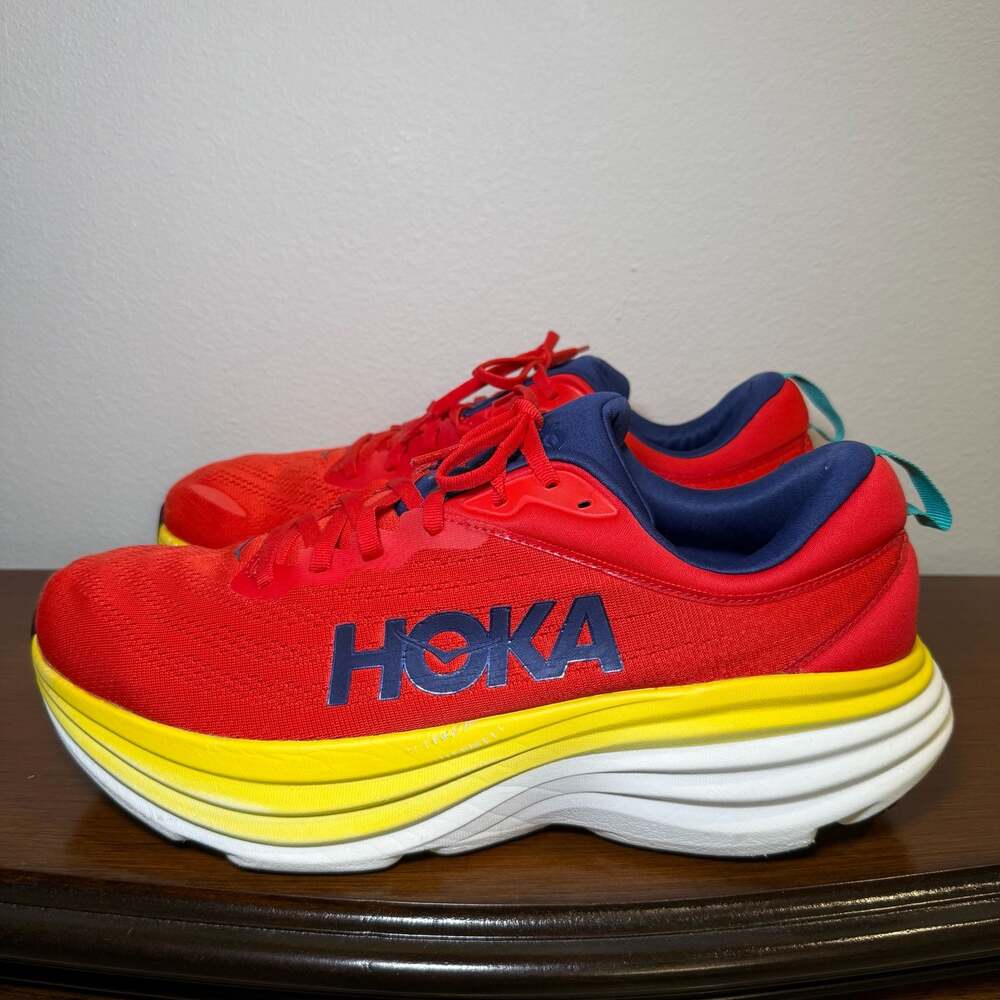 Hoka One One Bondi 8 Running Shoes Men's Size 13D Red Alert Flame